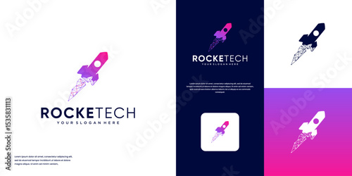 space ship logo, fast network connection symbol, graphic design template.