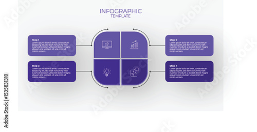 Modern blue infographic template with 4 steps and icons for business presentation workflow process
strategy planning data visualization or timeline use
