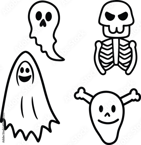 Flat Halloween Icons – Ghosts and Skeletons
