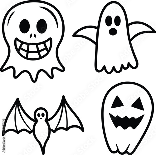 Halloween Ghost and Skeleton Vector Icon Set
