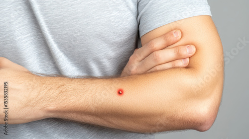 Wallpaper Mural Man with irritated skin on arm showing red spot in gray shirt   Torontodigital.ca