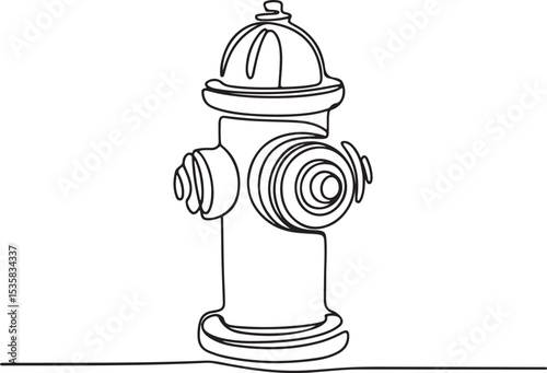 Fire hydrant continuous single line drawing in minimalist style with cylindrical body and domed top outlet

