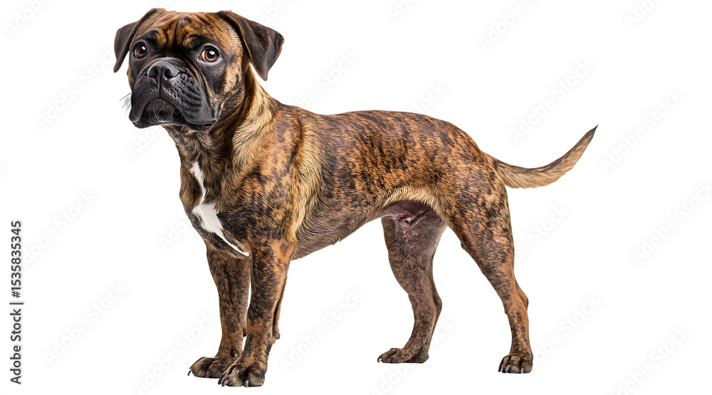 Obraz premium Elderly Brindle Mongrel Dog Isolated on Transparent Background, png