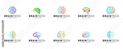 collection of technology logos with the concept of human brain, nervous system network, interconnected, graphic design illustration.