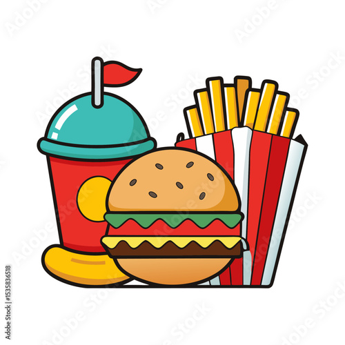 Fast Food Combo illustration vector style with white background