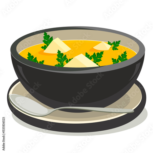 Cheese soup in a black plate