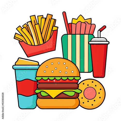 Fast Food Combo illustration vector style with white background