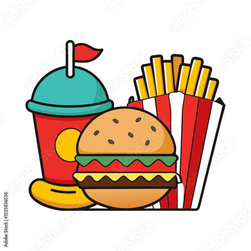 Fast Food Combo illustration vector style with white background