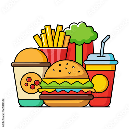 Fast Food Combo illustration vector style with white background