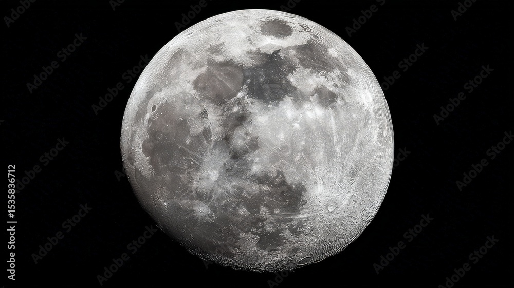 Obraz premium full moon, perfectly round with no craters and a smooth, gray surface, captured in high resolution against the black sky