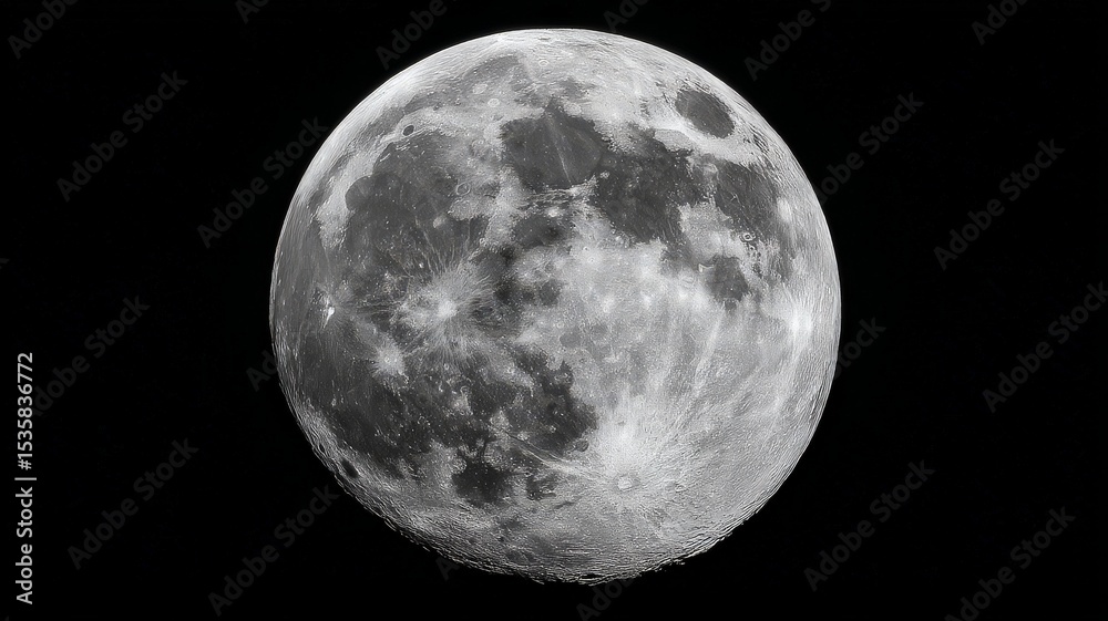 full moon, perfectly round with no craters and a smooth, gray surface, captured in high resolution against the black sky full moon, perfectly round with no craters and a smooth, gray surface, captured in high resolution against the black sky