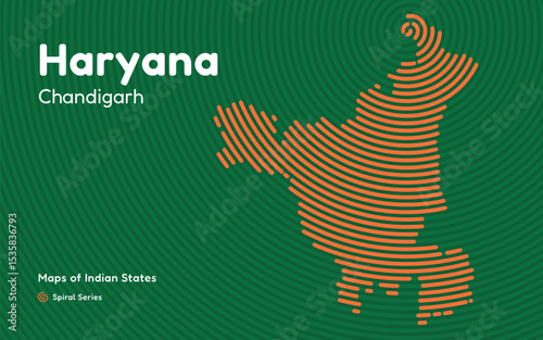 Spiral Pattern Map of Haryana with Capital Chandigarh – Indian State Vector Art