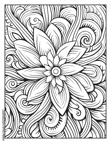 Mindful Patterns Coloring Pages For Adults & Teens,  black and white, line art, illustration, bold and easy coloring page, bold & easy coloring book, stress relief ,coloring book, coloring page