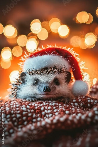 Festive hedgehog in a cozy sweater. AI.