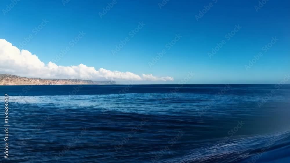 Powerful ocean wave cresting and breaking with foam against a partly cloudy blue sky, showcasing marine power.