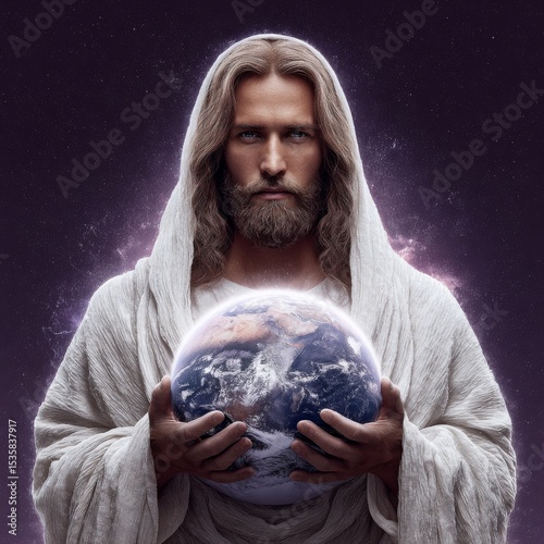 Jesus holding the Earth, symbolizing peace and unity among all nations of the world