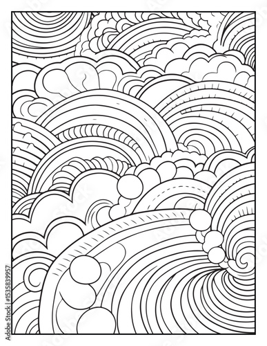 Mindful Patterns Coloring Pages For Adults & Teens,  black and white, line art, illustration, bold and easy coloring page, bold & easy coloring book, stress relief ,coloring book, coloring page
