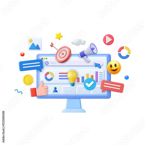 Creative digital marketing and social media campaign concepts illustrated with modern 3d renderings