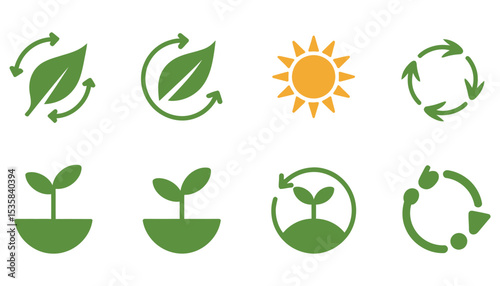 Green eco leaf and nature symbols vector set for environmental health and organic design