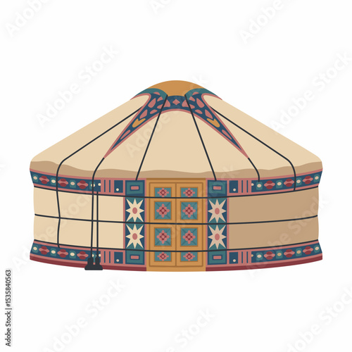 Flat Illustration of a Central Asian Nomadic Yurt