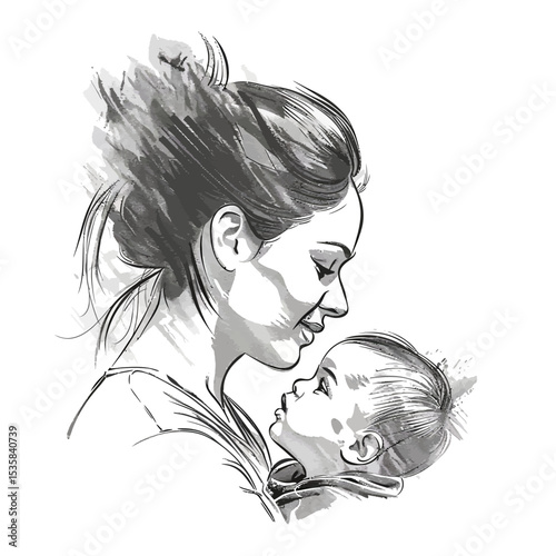 mother holding baby logo style