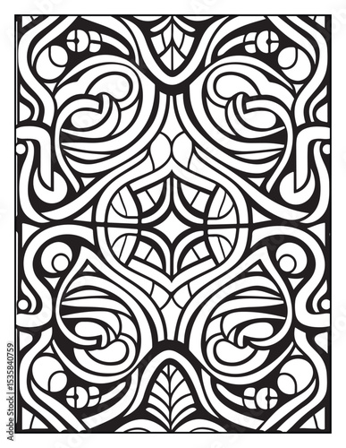 Mindful Patterns Coloring Pages For Adults & Teens,  black and white, line art, illustration, bold and easy coloring page, bold & easy coloring book, stress relief ,coloring book, coloring page