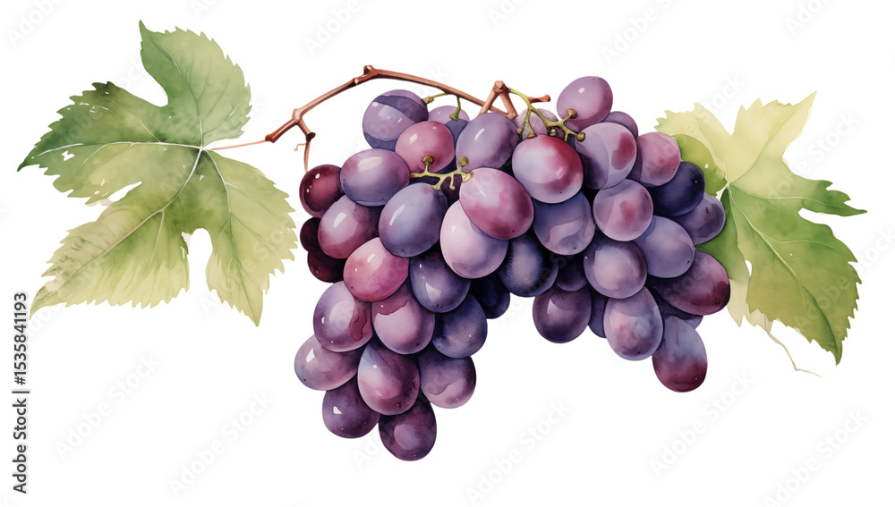 Fototapeta premium Vibrant Watercolor Grapes: Perfect for Wine Labels & Culinary Designs on transparent background png