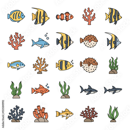 Detailed Marine Life Icon Set