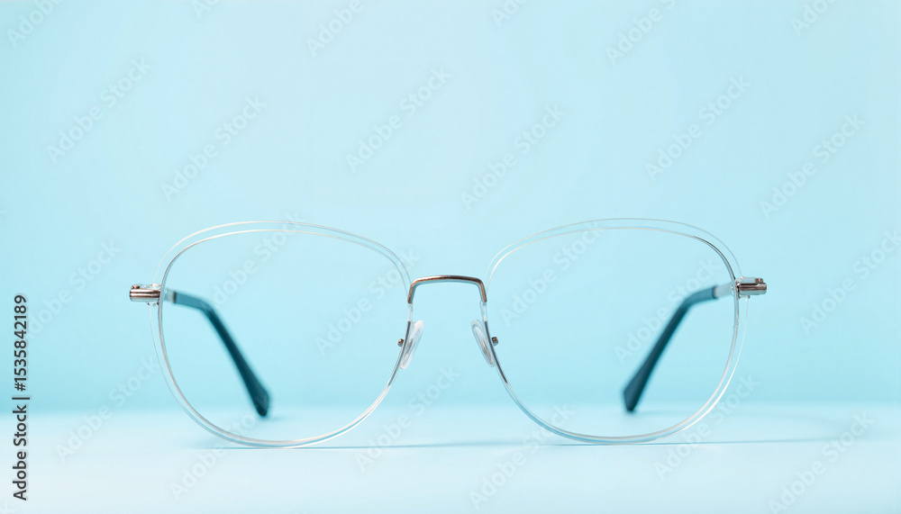 Fototapeta premium Minimalist eyeglasses design against light blue background, serene simplicity