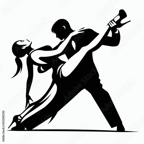 Illustration of a passionate couple performing a tango dance, showcasing elegance and intensity in their movement