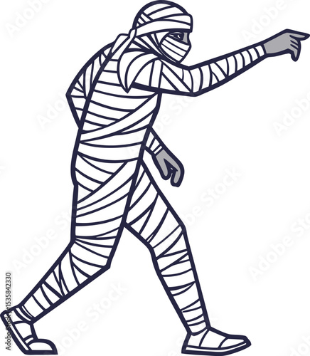 Mummy Costume Illustration Walking Mummy Figure in Line Art Style