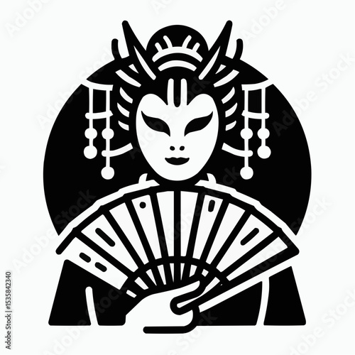 Illustration of a traditional Japanese woman holding a fan, symbolizing grace and cultural elegance