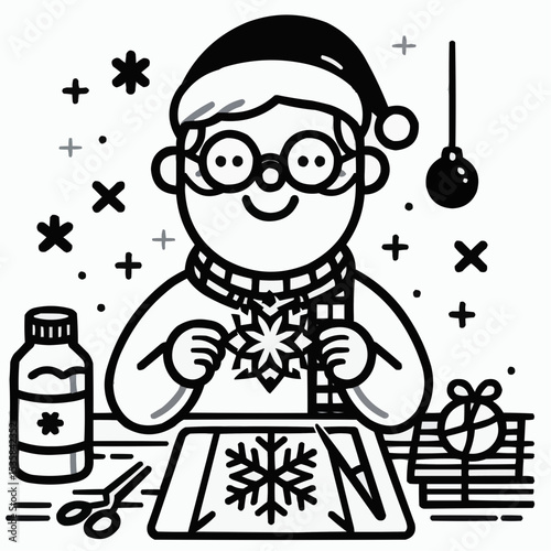 Illustration of a cheerful child making holiday decorations, showcasing creativity and festive spirit
