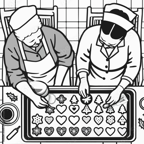 Illustration of two women baking holiday cookies together, showcasing the joy of tradition and togetherness