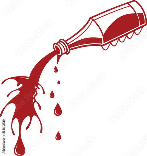 Pouring Red Liquid from Bottle A Splashy Illustration