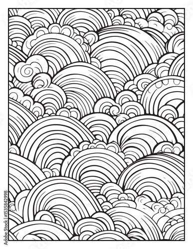 Mindful Patterns Coloring Pages For Adults & Teens,  black and white, line art, illustration, bold and easy coloring page, bold & easy coloring book, stress relief ,coloring book, coloring page