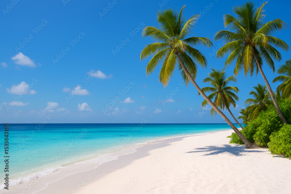 Obraz premium Tropical landscape of summer scenery, white sand with palm trees