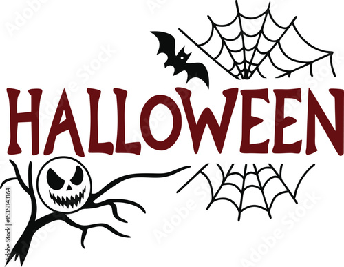 Spooky Halloween Design Bats, Spiders, and Jack-o'-Lantern