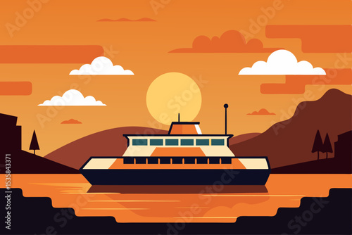 Vector illustration of a cruise ship at sea, ideal for travel and vacation themes