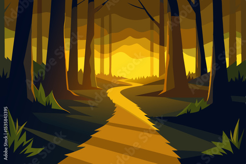 
Enchanting moonlit forest landscape with silhouetted trees against a twilight sky, perfect for a nature-inspired design wallp