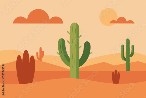 Desert landscape with saguaro cacti under a blue Arizona sky at sunset
