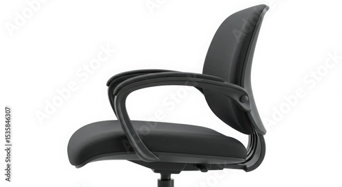 Black ergonomic office chair with a sleek design. The chair features a mesh back and adjustable height, suitable for modern workspaces.