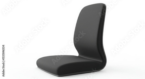A modern black chair with a sleek design. The chair has a curved back and a low profile, suitable for contemporary interiors.