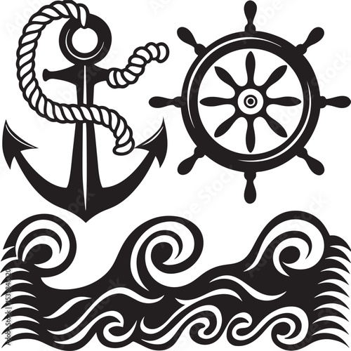Minimalist Nautical Vector in Black and White