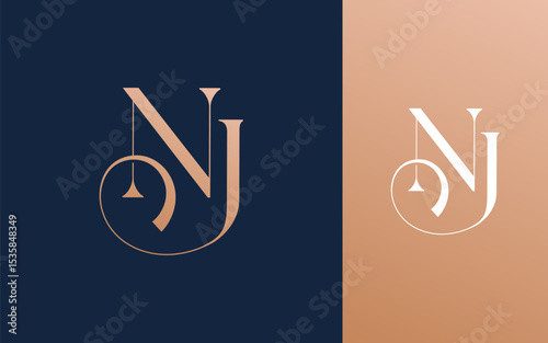 Initial letter NJ JN logo design vector illustration for couple, wedding, and business