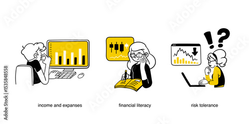 Finance and investment related vector illustrations.