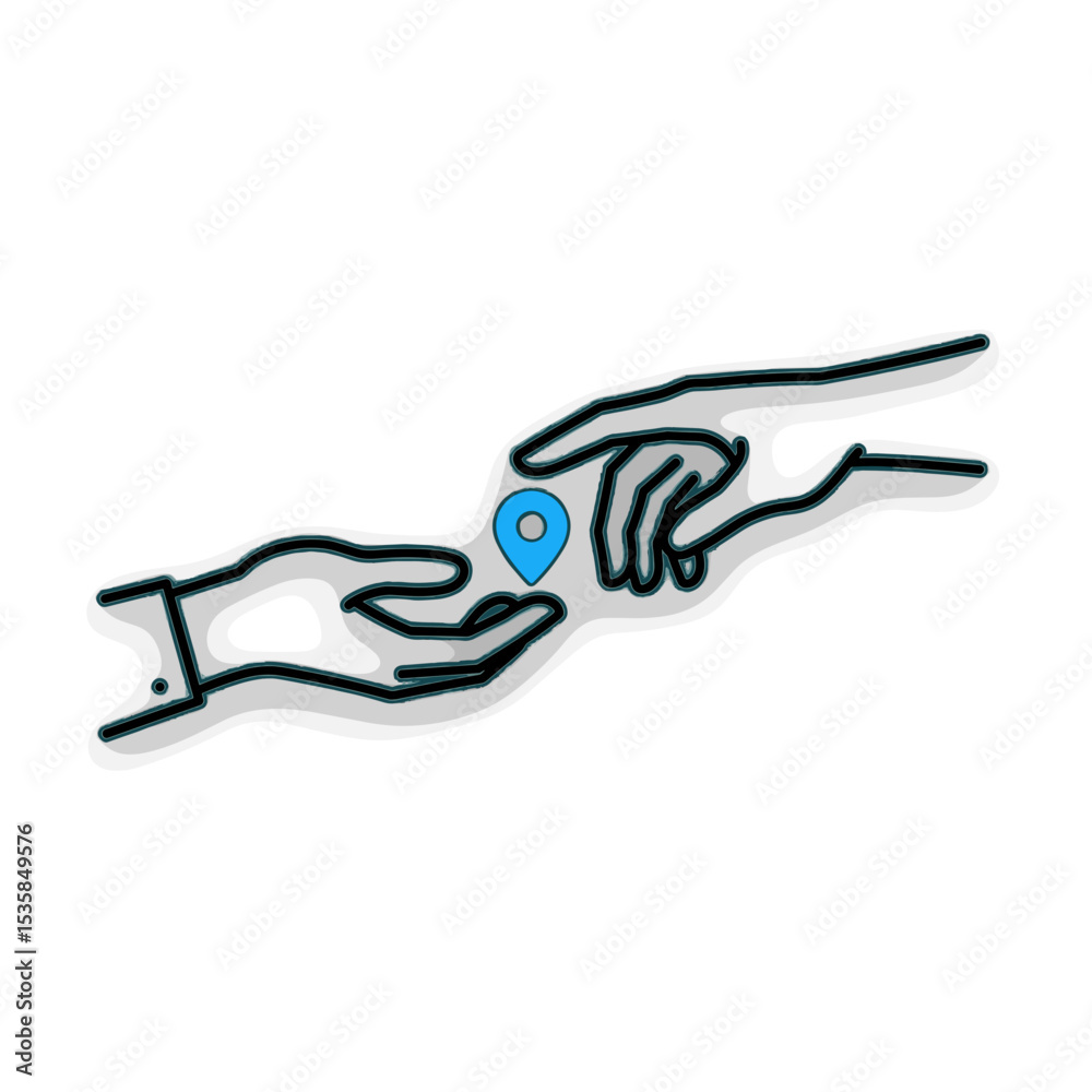 Obraz premium Icon of hands exchanging support symbol with location pin 
