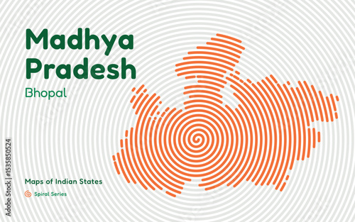 Spiral Abstract Map of Madhya Pradesh Featuring Capital Bhopal – Indian State Design
