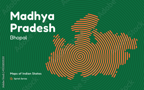 Spiral Abstract Map of Madhya Pradesh Featuring Capital Bhopal – Indian State Design