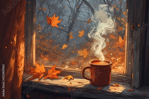 Cozy Autumn Cartoon Vibes: Warm Drink by Window Wallpaper
Autumn Morning: Cartoon Girl and Cat with Hot Beverage Background
Comforting Fall Scene: Cartoon Mug, Leaves, and Window Desktop Wallpaper
